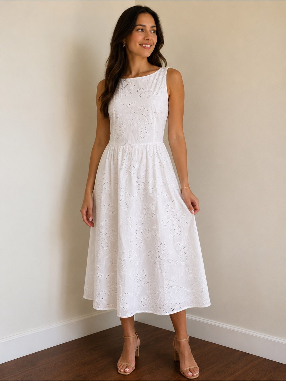 Sam Edelman White Eyelet Sleeveless Midi Dress